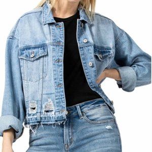 Vervet Los Angeles Distressed Oversized Cropped Denim Jacket